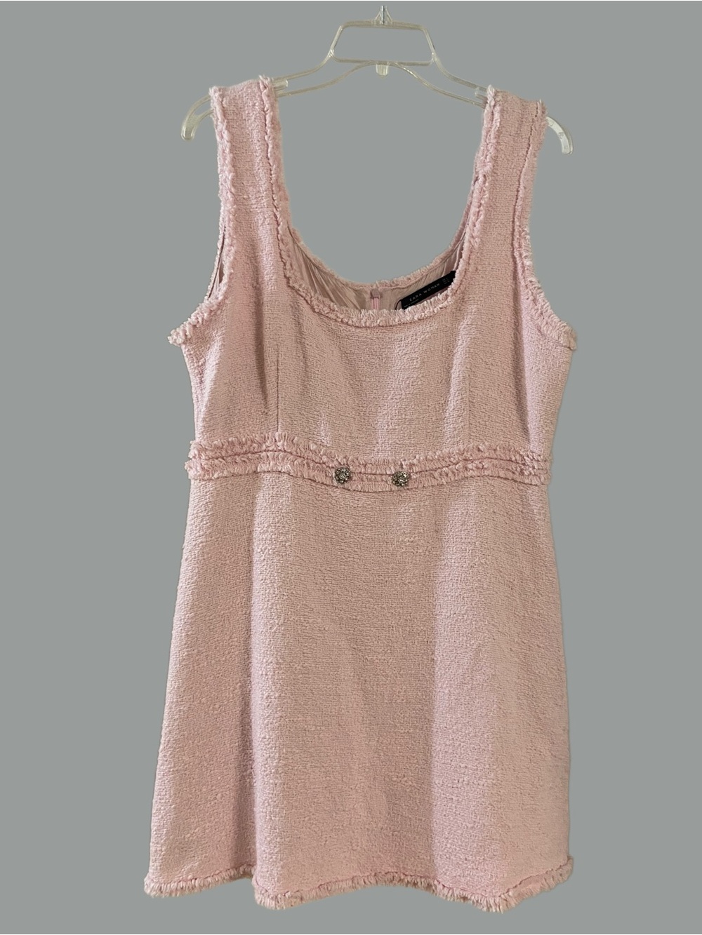 Zara Pink Square-Neck Tweed Mini Dress - Picture 5 of 8